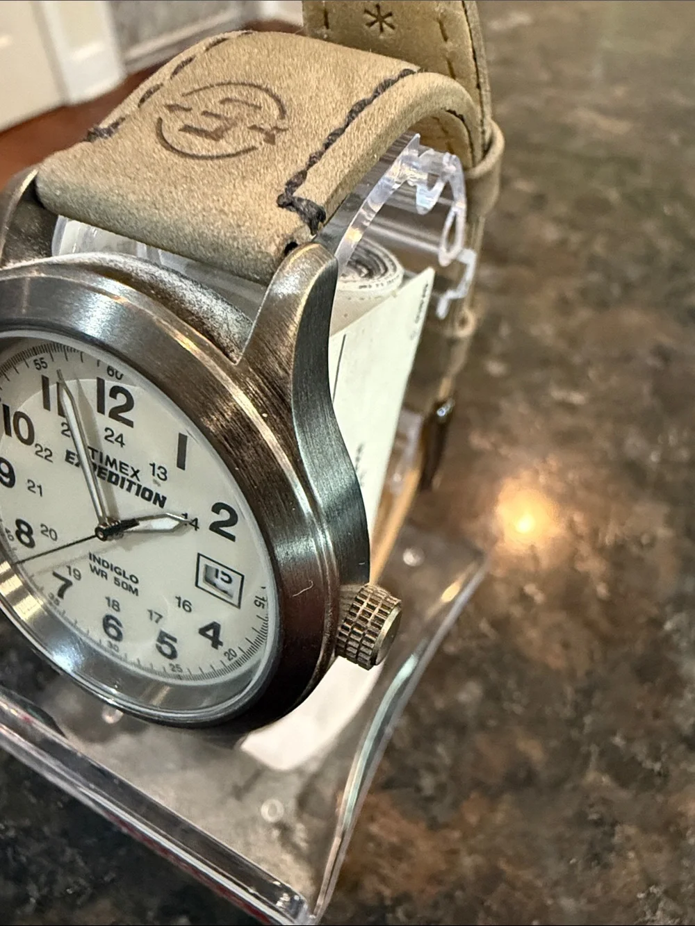 Timex T49870 Silver-Tone Case with Brown Leather Strap and Natural Dial
